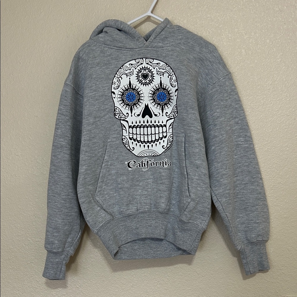 Gray Hoodie with Skull Design